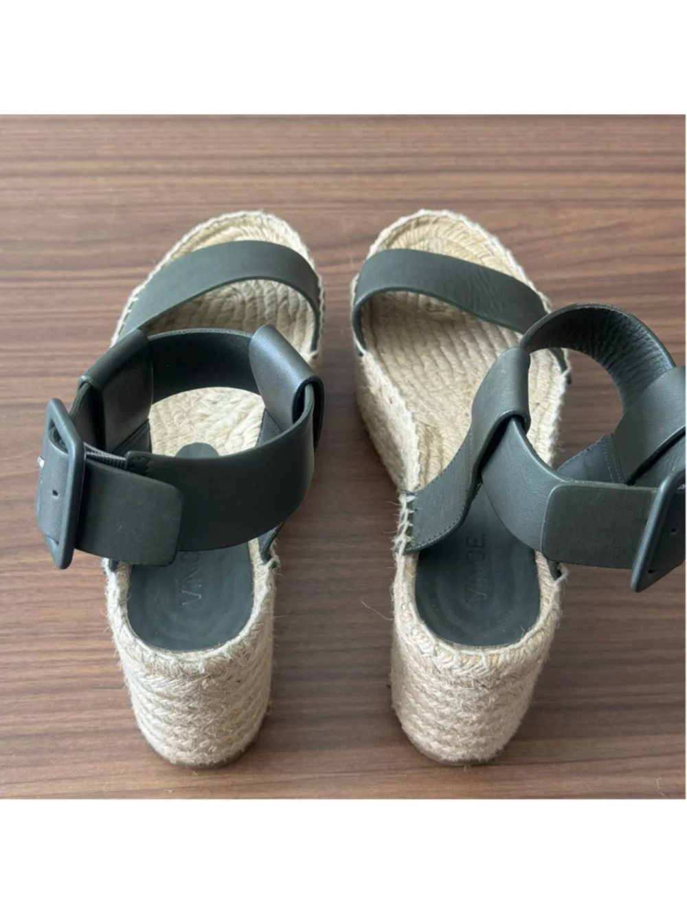 VINCE Abby Green Leather Espadrille Platform Wedge Sandals Ankle Strap Size 7